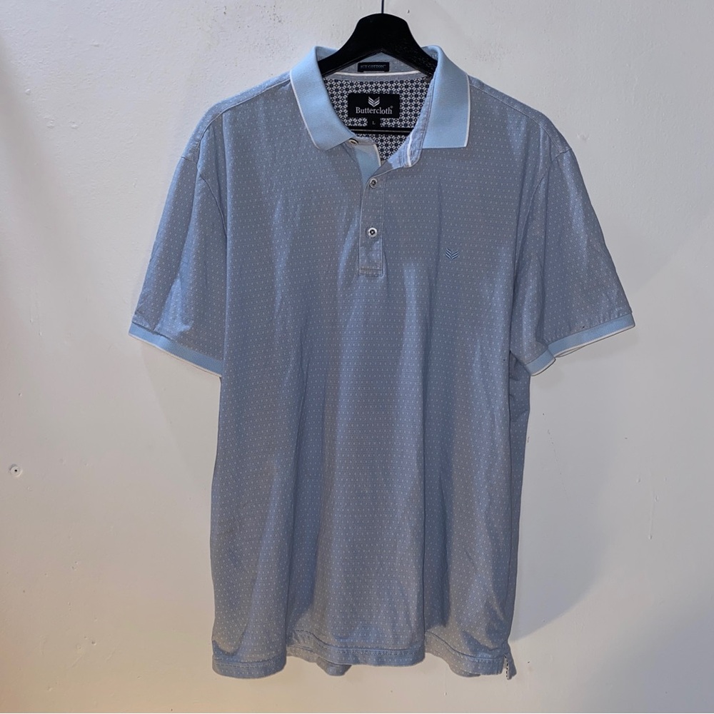 Men’s Butter Cloth Icy Cotton Polo Shirt Size Large Light Blue